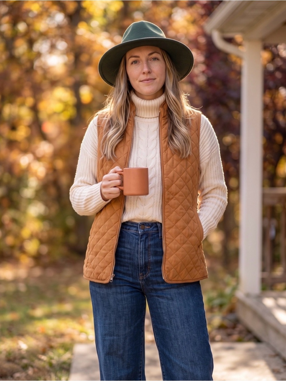 Ruby Rd Quilted Faux Suede Vest Cabincore Pumpkin Spice Rustic Chic Gorpcore